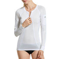 Womens Zip Front Rash Gurad Swimsuit Surfing UPF 50+ Active Long Sleeve Workout Top