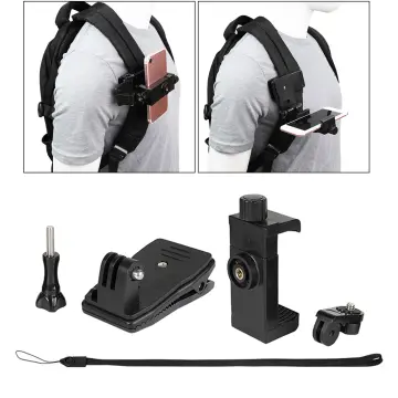 PULUZ Backpack Shoulder Strap Mount Backpack Clip Replacement for GoPro  Hero 11/10/9 Osmo Pocket Action Cameras with Phone Holder for Smartphones 