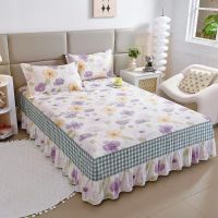 3pcs Set 100 Cotton Bedspread Queen Size Floral Printed Pure Cotton Bed Skirt Good Quality Soft Bed Cover With 2pcs Pillowcase