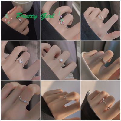 สแควร์แหวนเพชรแฟชั่นสตรีบุคลิกภาพสแควร์แหวนเปิดปรับไมโครชุดแหวนโซ่เพทาย Ins สาวสวย Pretty Girl Jewelry