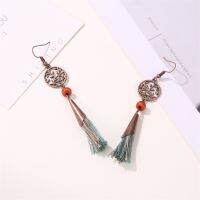 Boho New Tassel Earrings Retro Cutout Leaves Metal Earrings