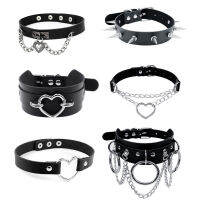 Harajuku Choker เซ็กซี่หัวใจล็อคกุญแจ Rivets Black Goth Punk Chokers Gothic Choker สร้อยคอสำหรับผู้หญิง Hip Hop Bondage คอสเพลย์-ioec53 shop