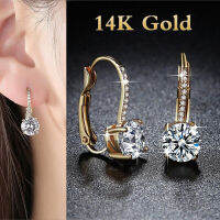 หรูหราแข็ง14พันทองรูปตัว U ต่างหูไมโครฝังสี่กรงเล็บรอบเพชรต่างหู Moissanite คริสตัลวางต่างหูแฟชั่นเจ้าสาวงานแต่งงานเครื่องประดับครบรอบของขวัญวาเลนไทน์