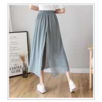 Summer Chiffon Pants Fake two pieces Black Wide-leg pants Female Nine-point loose Women Pants