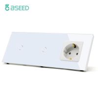 BSEED Double Touch Wall Switches 1/2/3Gang 1Way LED Light Switches Plus EU Socket Type-C USB Outlets Glass Panel Blue BackLight Power Points  Switches