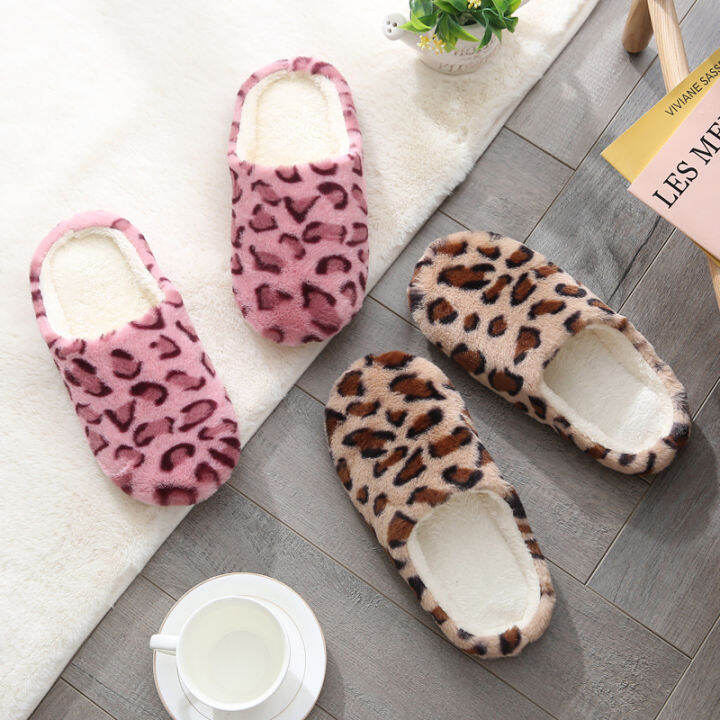 wakuwaku-round-head-faux-fur-womens-leopard-print-plush-mute-household-indoor-soft-soled-slippers