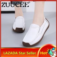 ZUUCEE Casualรองเท้าส้นเตี้ยสตรีLoafersของแท้รองเท้าหนังผู้หญิงSlip-Ons Snail Moccasinรองเท้าแม่รองเท้าเรือComfortรองเท้า