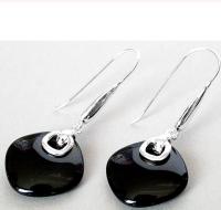 Luxury real Hot Sell FASHION 925 SILVER NATURAL BLACK Natural Stone EARRINGS 145"