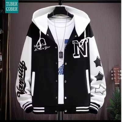 เสื้อแจ็คเก็ตลำลองหนุ่ม TUBERCOBER ความรู้สึกระดับสูงของผู้ชาย Jaket Baseball การเย็บปะติดปะต่อกันของฤดูใบไม้ผลิและฤดูใบไม้ร่วง2023เสื้อแจ็กเก็ตนักบินใหม่