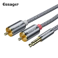 Essager 0.5m/1m/2m/3m/5m RCA Audio Cable Jack 3.5 to 2 RCA Cable 3.5mm Jack to 2RCA Male Splitter Aux Cable Male RCA Round Cable (BCM) Audio RCA Cord for TV, Speakers, Computers, CD Players