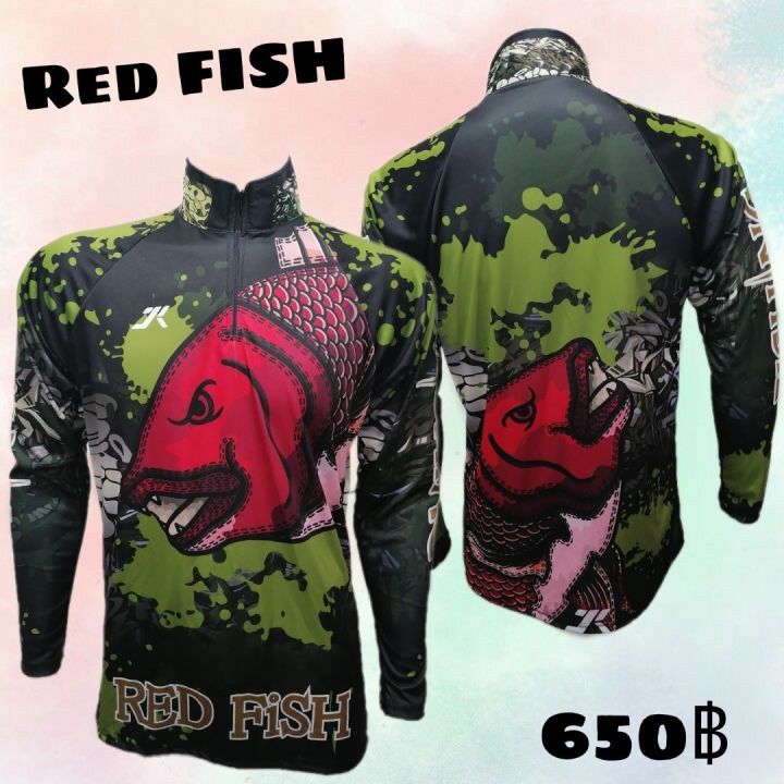 เสื้อตกปลา-jk-thailand-ลาย-red-fish-ป้องกันรังสี-uv-80-90-สีไม่ตก-แห้งเร็ว