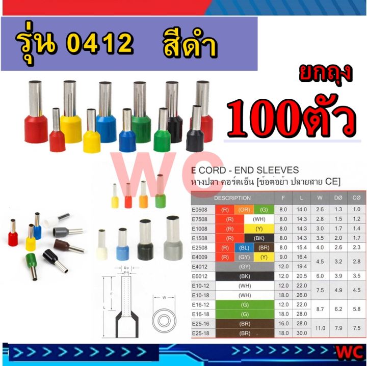 หางปลา-ce-ขนาดเบอร์-4-12-cord-end-คอร์ดเอ็น-cordend-sleeves-ยี่ห้อ-sun-100ตัว