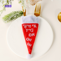 [COD]Christmas Santa hats silverware holders Xmas cutlery Holder pockets Spoon BAG Wine bottle CAP .cover Decoration