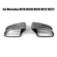 2ชิ้นหมวกกระจกข้างรถกระจกมองหลังลายสำรองใยคาร์บอนสำหรับ Mercedes-Benz W176 W246 W204 W212 W221