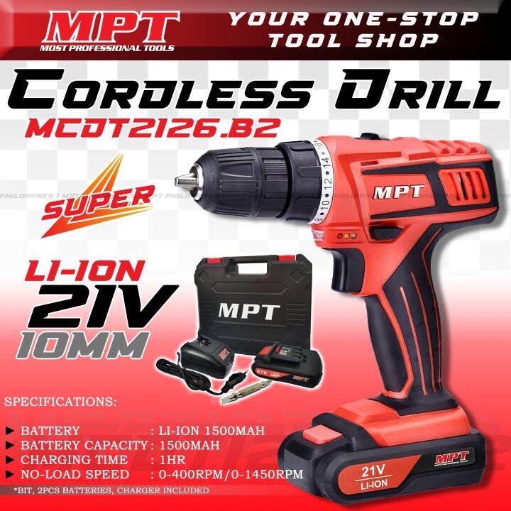 MPT Cordless Drill 21v 10mm MCDT2126.B2 | Lazada PH