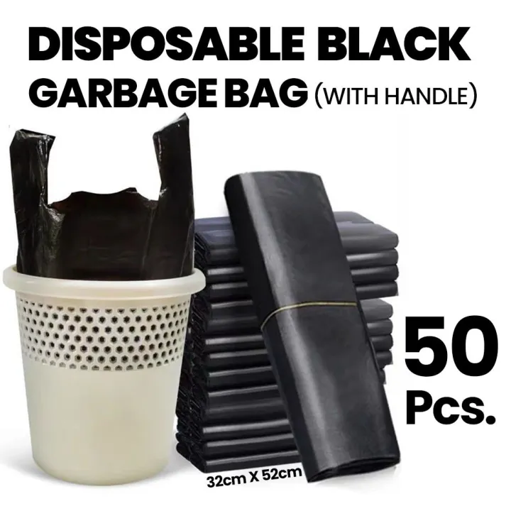 Arcadia 50Pcs. Black Thick Disposable Garbage Bag With Handle Trash