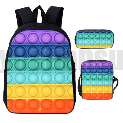 New 1216 Inch Pop It Backpacks That Can Not Pop Bookbag Color Rainbow Bubble Bag 3D Print Anime Teenager Pop Fidget 3 In 1 Set
