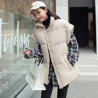 Women Thick Down Cotton Vest Winter Autumn Solid Puffer Waistcoat for Female Stand Collar Loose Sleeveless Vest Jacket Coat