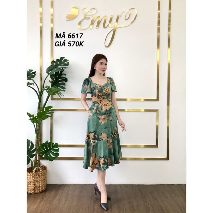 Váy EMY EM6617 Xòe Hoa Nhíu Ngực Có Túi | Lazada.vn