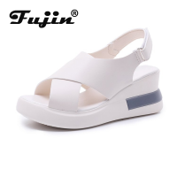 Fujin 5cm Platform Wedge Sandals 5cm High Heel Pump Slippers Women Summer Shoes Pig Leather High Quality Beach Shoes Large Size