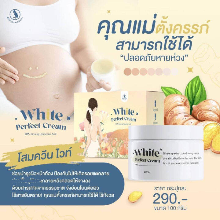 แพ็คเกจใหม่-โสมควีน-white-perfect-cream-ครีมบำรุงผิวกาย-โลชั่นผิวกาย-1-กระปุก-100-กรัม