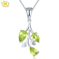 Hutang Peridot Pendant Solid 925 Sterling Silver Natural Gemstone Necklace Fine Elegant Classic Jewelry for Women Girl Gift New