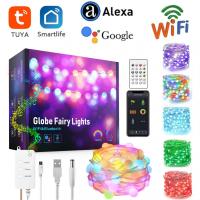 Tuya Smart WiFi LED Fairy Lighting Strings 10m 66LED RGB RGBWC USB Strip Light Work Alexa Home Music Sync key Remote