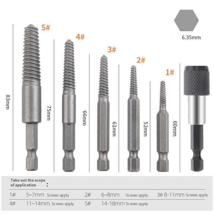 6Pcs Stud Screw Extractor Remover Set Broken Damaged Pipes Bolt Easy ...