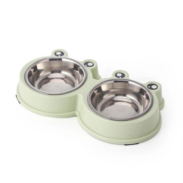 ใหม่-ชามอาหารสัตว์-หน้ากบ-2-ช่อง-frog-double-pet-bowl-ที่ใส่อาหารสัตว์-ทนทาน-แข็งแรง-ชามเดี่ยว-มีหลายสี-พร้อมส่ง