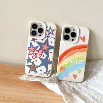 Cute Smile Rainbow Pattern Phone Case For iPhone 13 11 12 14 Pro Max XS XR  X Plus Hard Cover Protector Coque With Volume Button