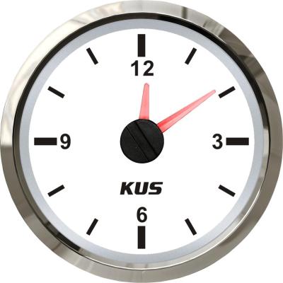 KUS 52mm 2" Auto Marine Boat Clock Meter Clock Gauge 12-Hour with Red Backlight