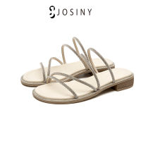 JOSINY รองเท้าแตะผู้หญิง รองเท้าแตะRhinestoneและรองเท้าแตะ รองเท้าส้นแบนลำลอง รองเท้าแตะโรมัน รองเท้าแตะชายหาดแฟชั่น - สีดำ/สีเบจ