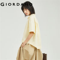 GIORDANO Women Shirts Sweet Club Collar High-Low Hem Summer Blouses Short Sleeve Comfort Fashion Casual Loose Shirts 18343207