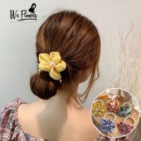 Lovely Silk Flower Pearl Beaded Hair Tie Scrunchies for Women Girls Ponytail Holder High-elastic Rubber Bands