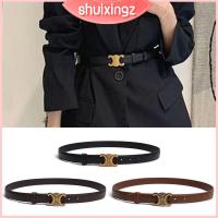 SHUIXINGZ หนังเทียมนุ่ม เข็มขัดหนังสตรี หัวเข็มขัดสีทอง บางและบาง เข็มขัดรัดเอว แฟชั่นสำหรับผู้หญิง สีดำสีดำ เข็มขัดออกแบบโดยดีไซเนอร์ ชุดกางเกงยีนส์