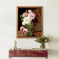 Digital oil painting diy hand-filled decompression plant flower pink rose European-style living room bedroom decorative