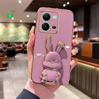 Rabbit Astronaut Phone Case For Vivo V21 5G V20 V21E V23 V23E V25 For Vivo Y76 Y77 Y52 Y55 Y73 Y72 Y76S Telescopic Bracket Cover