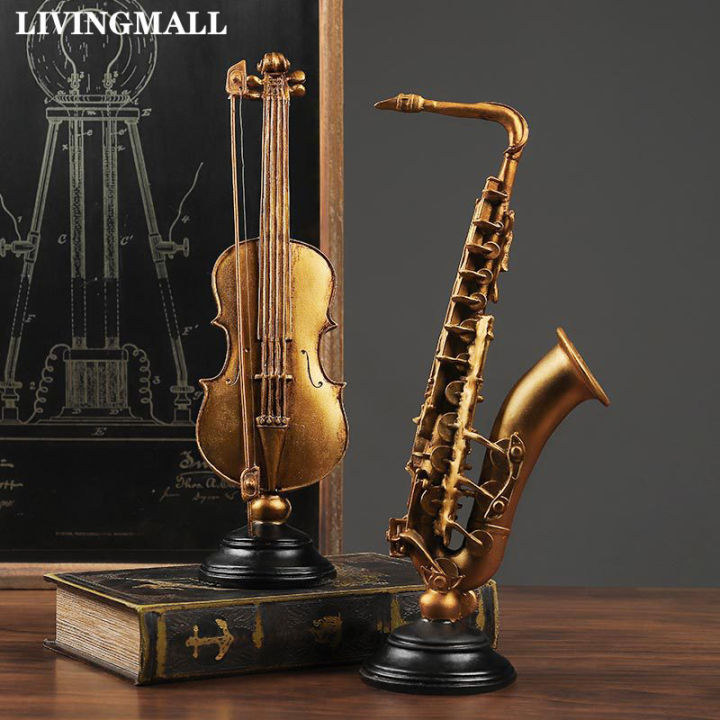 livingmall-american-home-decor-ตกแต่ง-retro-ไวโอลินแซกโซโฟนรุ่นเครื่องดนตรีตกแต่งเรซิ่นไวโอลิน-craft-gift