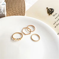 XIJING 4 Pcs Temperament Simple Geometric Polygon Index Finger Ring Tail Ring