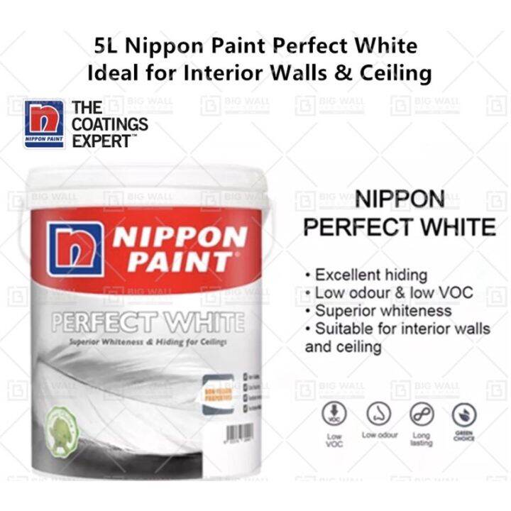5L NIPPON Paint Perfect White Interior Walls & Ceiling Dinding Dalam