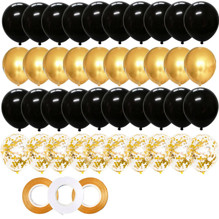 Happy Birthday Balloons Gold and Black Party Decor 12inch Latex and  Confetti Balloon for Girl Boy