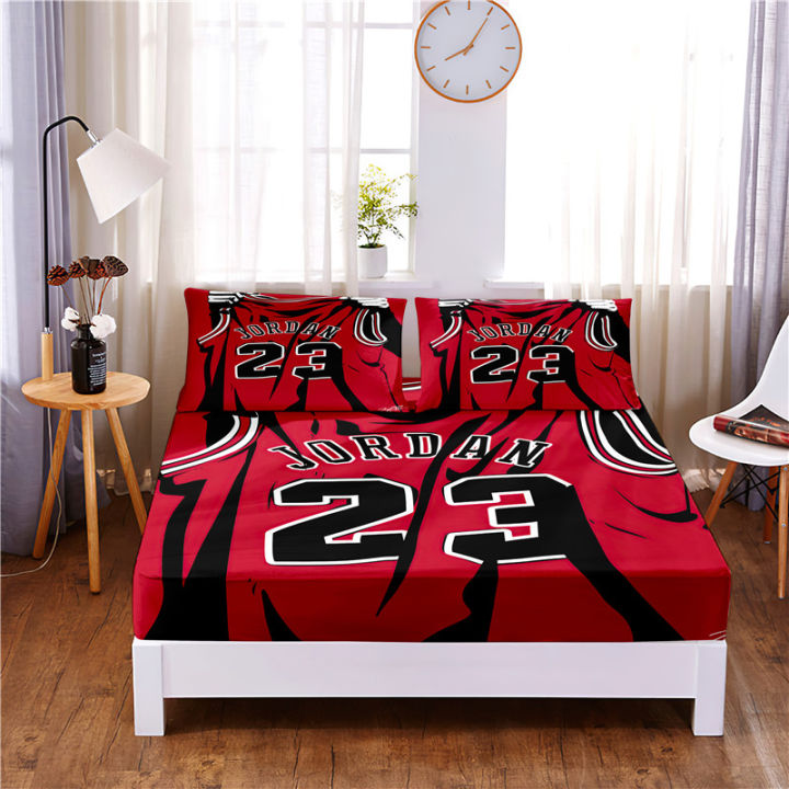 Basketball 23 clothes Printed 3pc Polyester Fitted Sheet Mattress Cover Four Corners with Elastic Band Bed Sheet Pillowcases