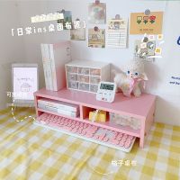 Pink Elevated Shelf Desktop Storage Rack Girls Desk Shelf Computer Elevated Shelf Dormitory Desk Organizer Desktop Organizer