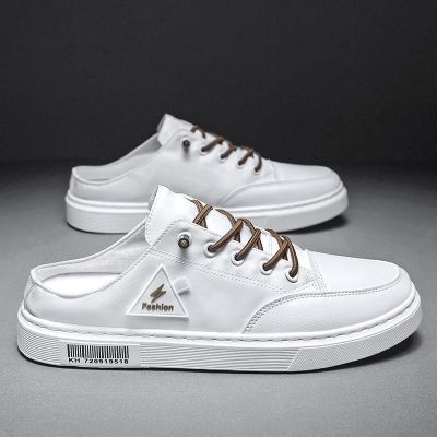 ㍿ Little white shoes mens summer Korean version of the trend of all-match one-step lazy cloth shoes breathable shoes mens casual half slippers