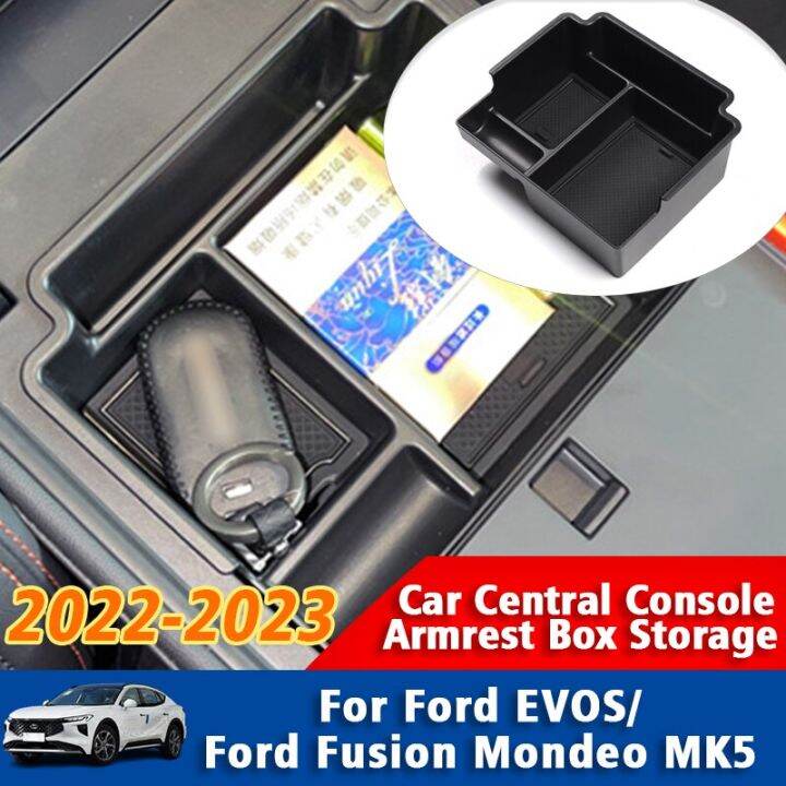 สำหรับฟอร์ดฟิวชั่นมอนดิโอ-mk5-2022-2023-ford-evos-กล่องเก็บของตกแต่งภายในที่เท้าแขนกลางอุปกรณ์เสริมคอนโซลกลางกระเป๋าเก็บบัตร