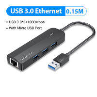 Vention USB 3.0 Hub 3 High Speed USB3.0 to RJ45 Ethernet Adapter USB Splitter 1000Mbps Network Card for Macbook Laptop PC Tablet