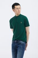 ESP เสื้อโปโลคอจีนลายเฟรนช์ชี่ ผู้ชาย สีเขียวเข้ม | Stand Collar Frenchie Polo Shirt | 3244