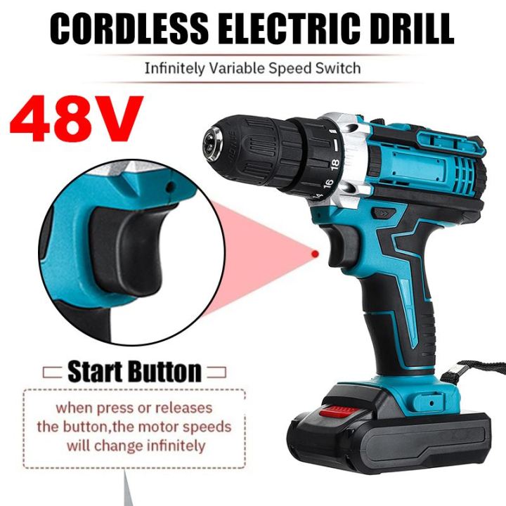 48v-3-in-1-cordless-drill-dual-speed-electric-screwdriver-18-2-torque-power-driver-with-12pcs-rechargeable-lithium-ion-battery