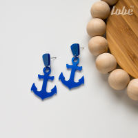 Anchor Shape Acrylic Pearl Color Earrings/  ต่างหูอะคริลิครูปปทรงสมอเรือ/ ต่างหูอะคริลิคสีฟ้ามุก