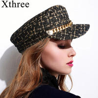 Xthree Autumn Hat Winter Chain Wool Military Hat Fashion Hats for Women Female Flat Army Cap Salior Hat Girl Visor Travel Berets